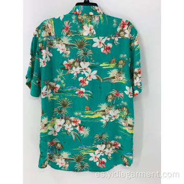 Camisa estampada tropical verde para hombre